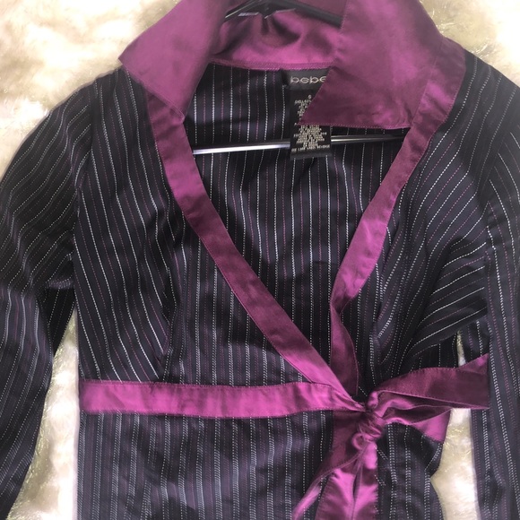 REAL SILK vintage bebe collated wrap top striped - Picture 7 of 7